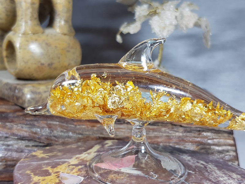 μπουκαλάκι με φύλλα χρυσού δελφίνι lavriostone