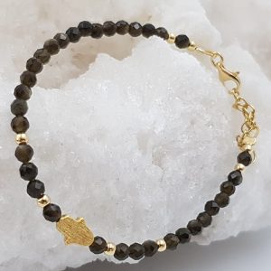 Βραχιόλι με golden οψιδιανό και ασημένια στοιχεία-B92