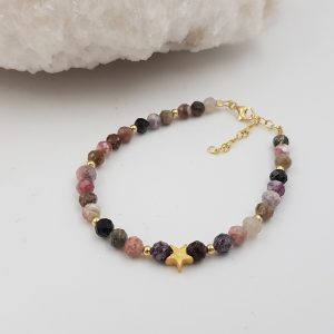 Βραχιόλι με multicolor τουρμαλίνη και ασημένια στοιχεία-B93