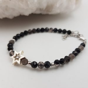 Βραχιόλι με smoky quartz και ασημένια στοιχεία-B94