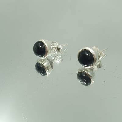 Ασημένια καρφωτά σκουλαρίκια με Μαύρο Όνυχα-EAR80 Lavriostone