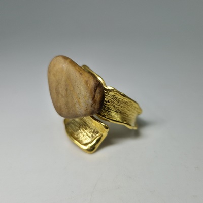 Brass ring-Μπρούτζινο Δαχτυλίδι με Καλσίτη_BR166 Κατασκευη δια χειρός Lavriostone.